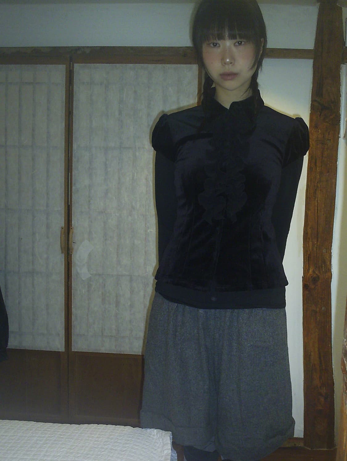 vintage holiday velvet frill blouse 상품이미지3