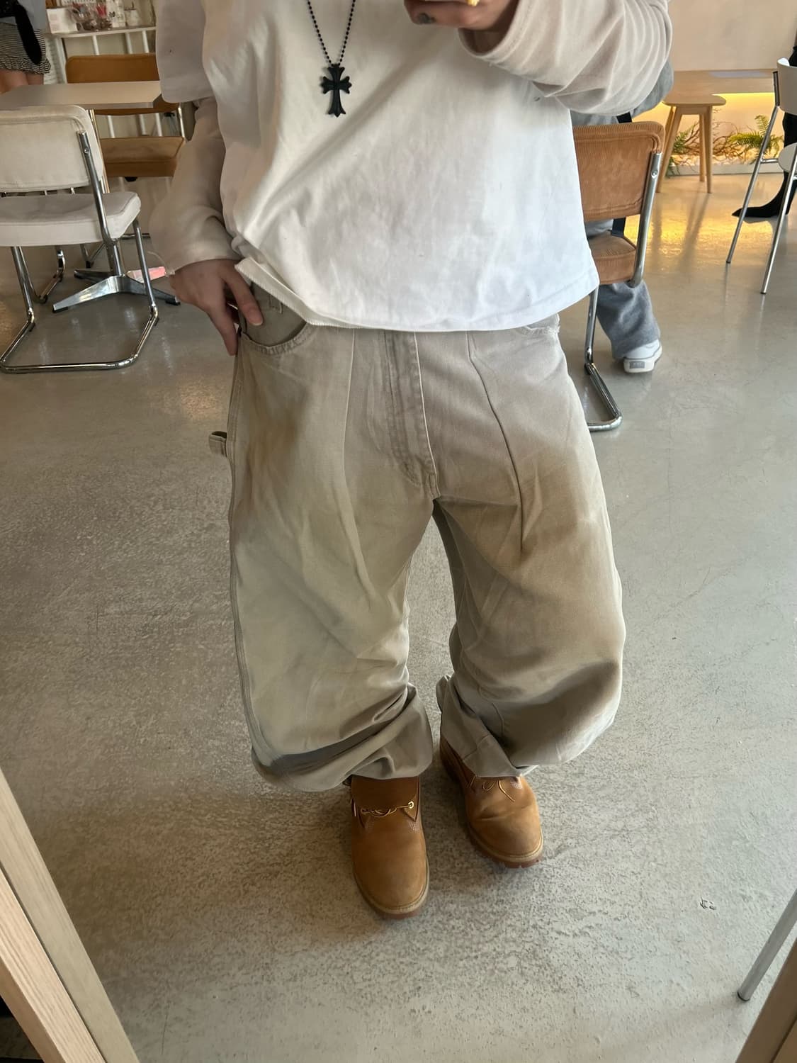DICKIES 베이지 카팬터 와이드 팬츠 상품이미지3
