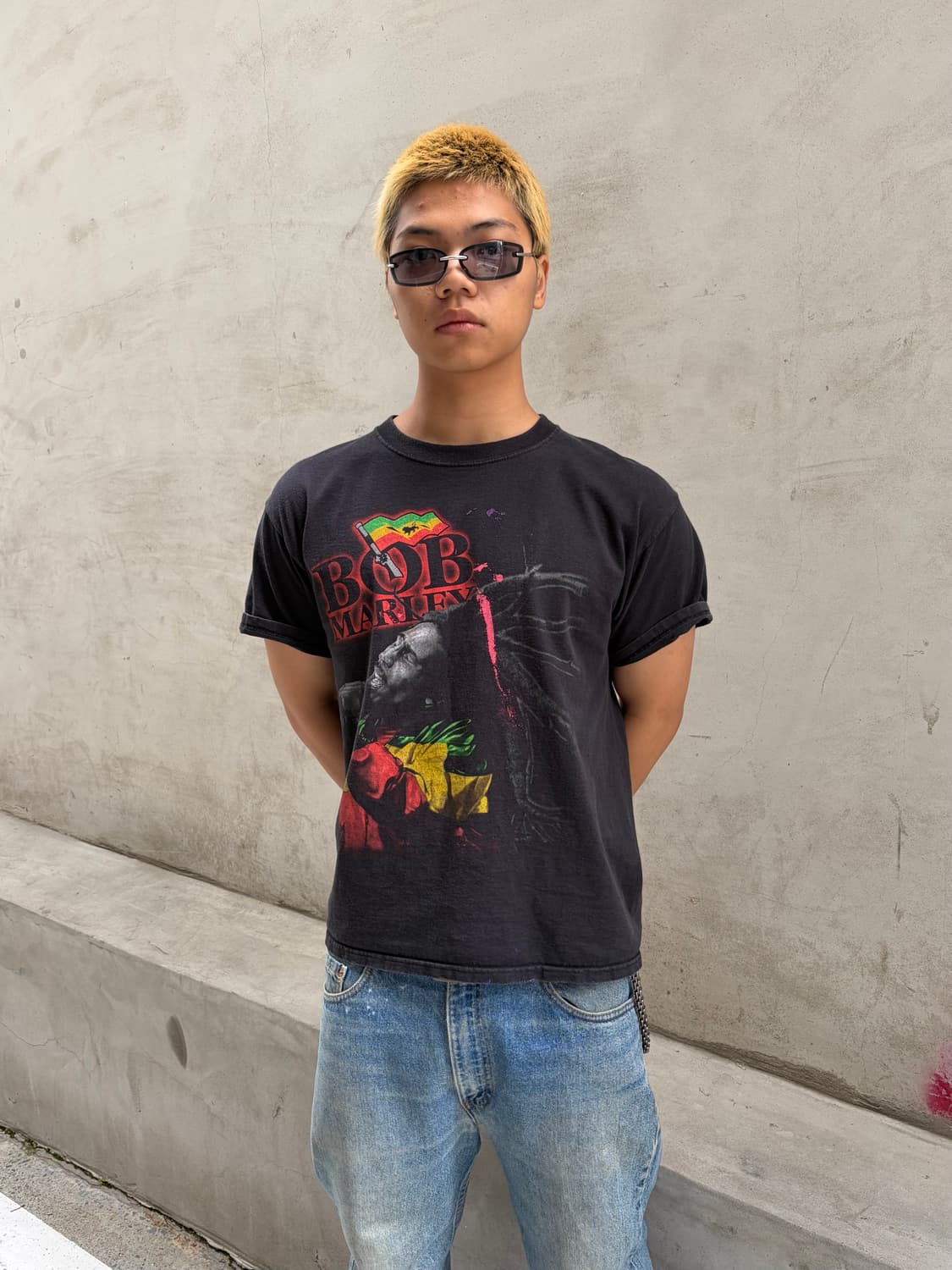 00‘s Bob Marley rap print faded T-shirt 상품이미지1