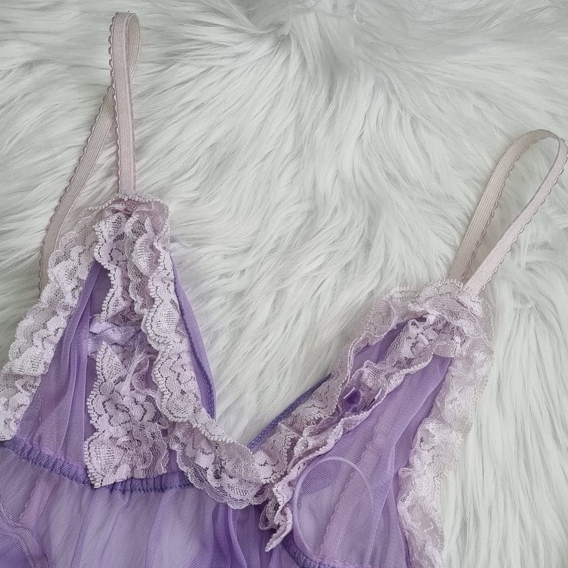 란제리 레이스 퍼플 보라 슬립 슬리브리스 1809 상품이미지4