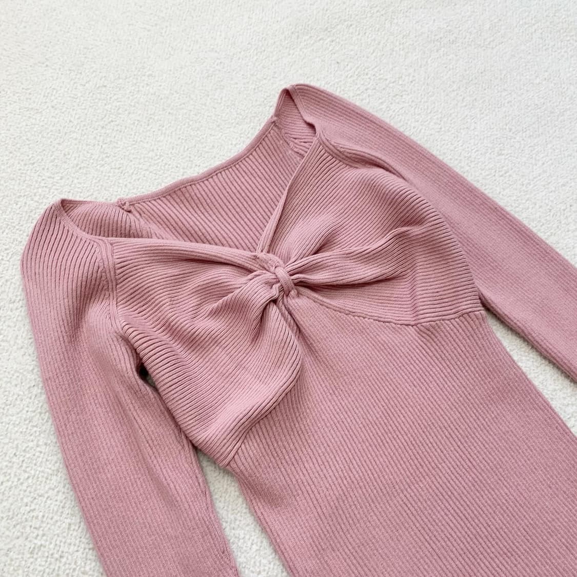 로즈핑크 여리핏 골지 딱붙핏 니트 상품이미지2