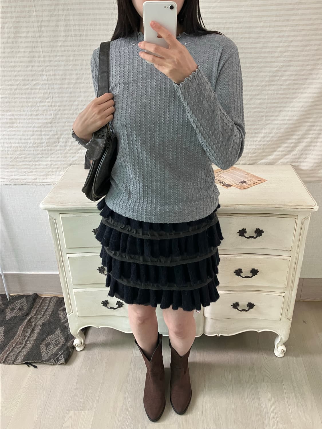 jpn vintage 차콜 비즈 레이스 꽈배기 니트 y2k 스트릿 갸루  상품이미지1