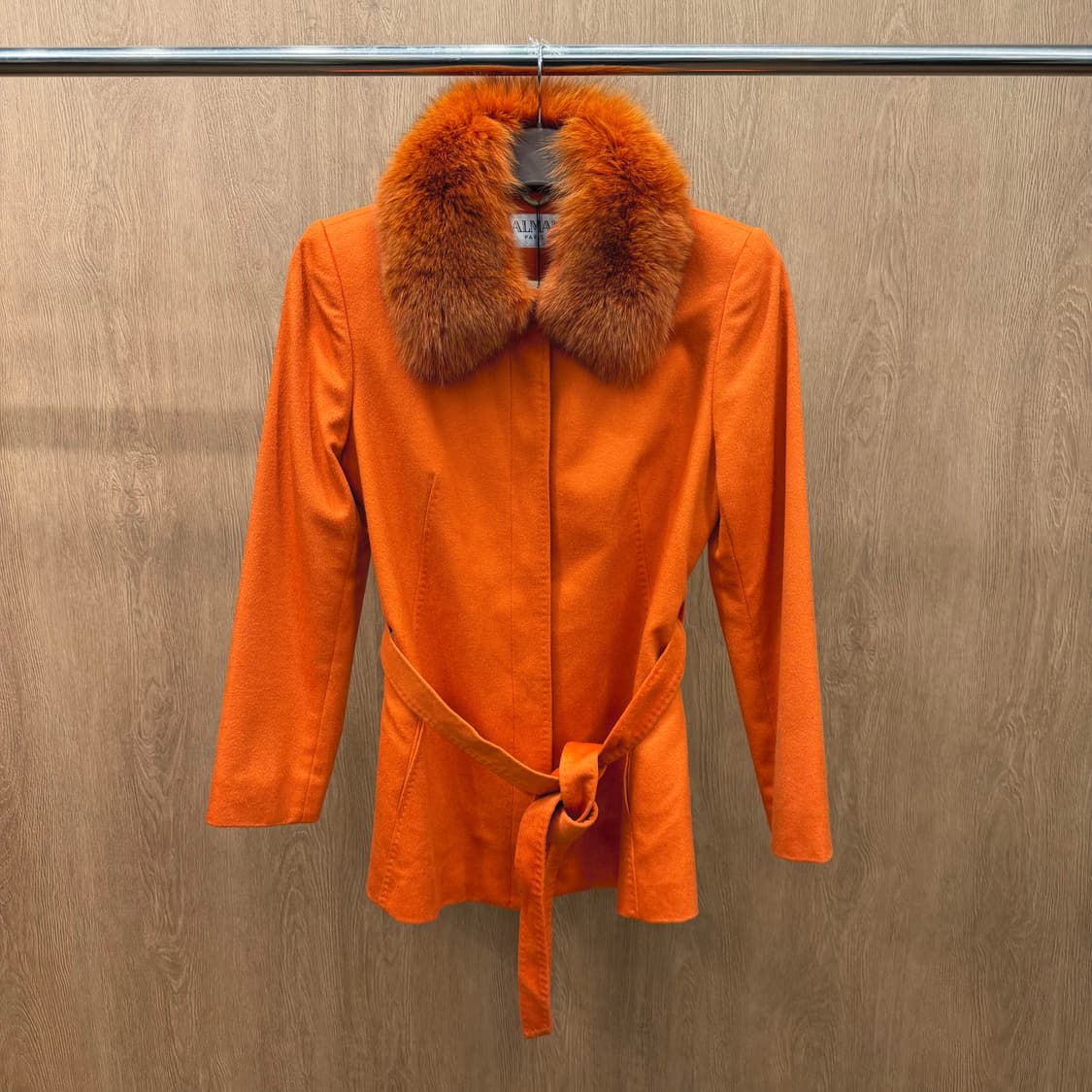 발망 하프 싱글 코트 퍼 트리밍 벨트 스트랩 디테일 슬림핏 오렌지 상품이미지2