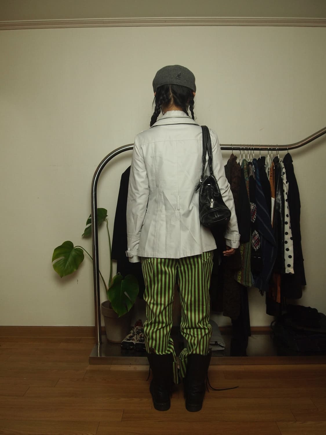 VTG 빈티지 그린 스트라이프 크롭 팬츠 상품이미지4