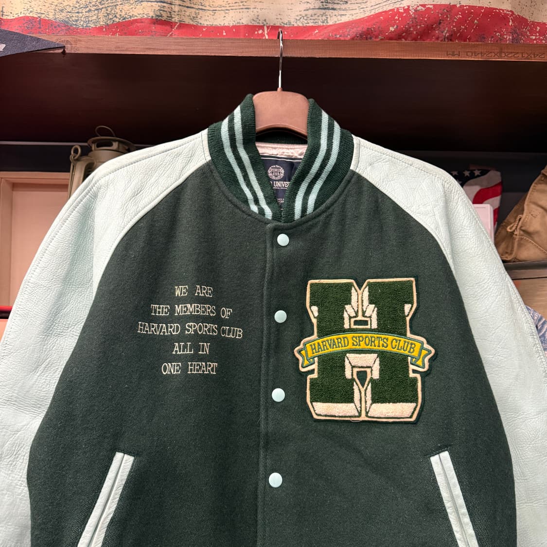 90s 하버드 오리지널 스포츠클럽 레더 바시티자켓 N855   상품이미지3