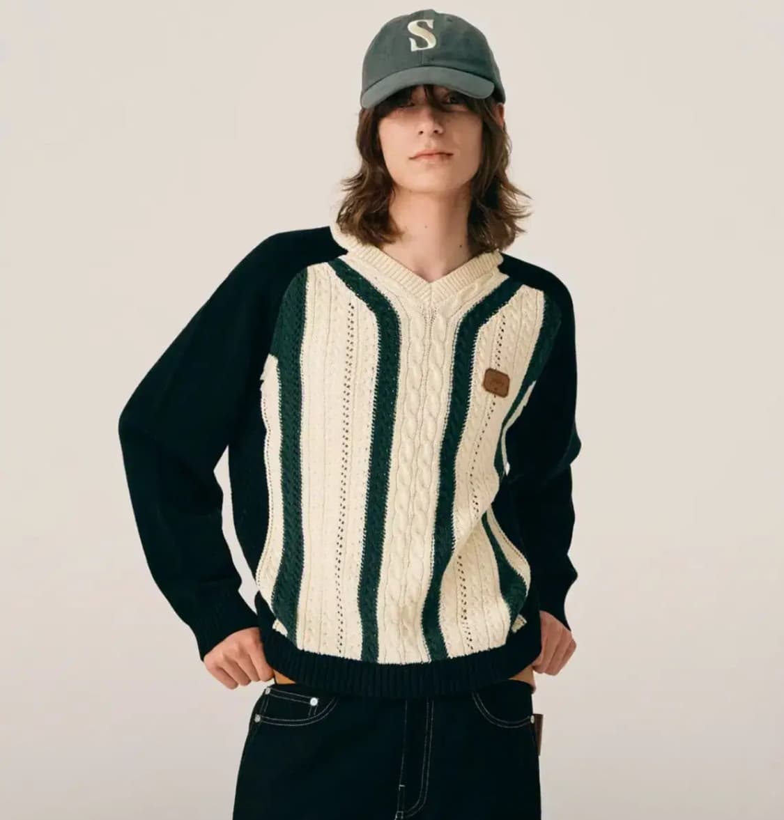 세터 로잔 브이넥 케이블 니트 다크 그린 XL 상품이미지1