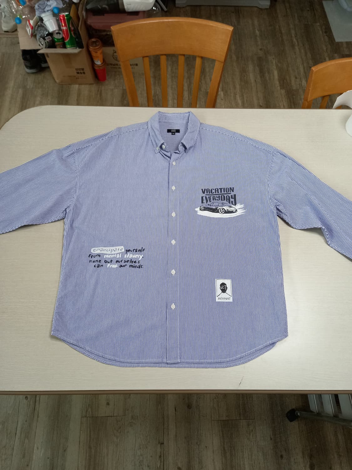 2XL110 F2F 프린트 긴팔셔츠 스트라이프 네이비 22XL-230 상품이미지1