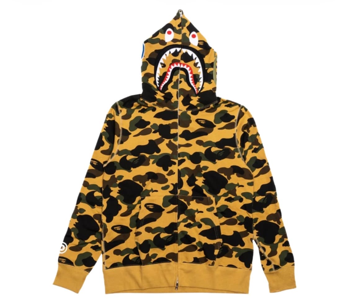 정품 베이프 퍼스트 카모 샤크 풀 집 후드 옐로우 XL 상품이미지6