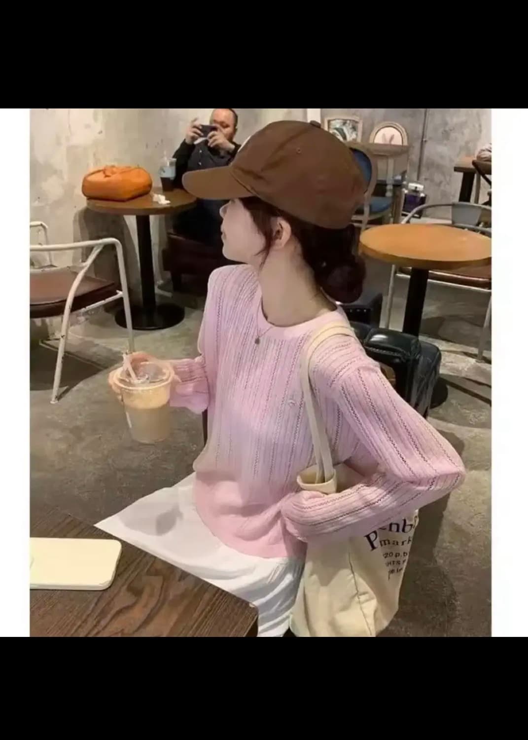 새) 속비치는 시스루 루즈핏 긴팔 티 니트 봄 가을 핑크 상품이미지1