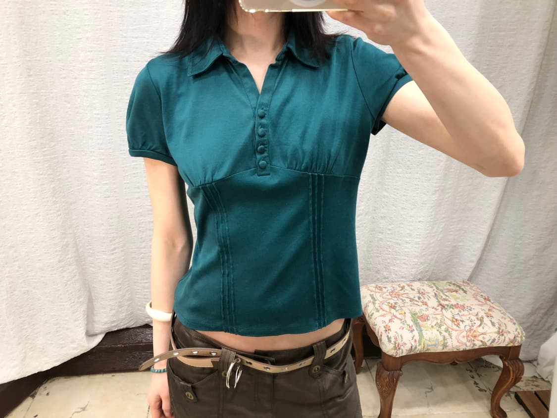 retro teal button top 상품이미지2