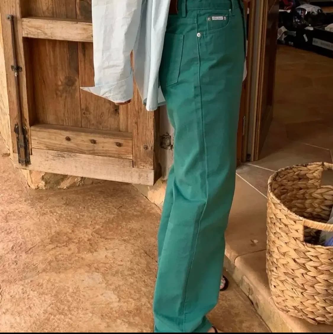 위드아웃썸머 페어 코튼 팬츠 그린 상품이미지2