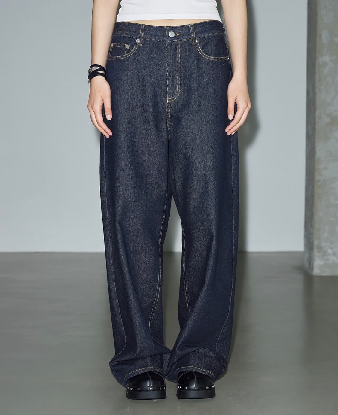 헬레네파리스 로고 니들 포인트 와이드 데님 팬츠 [블루 블랙] 상품이미지2