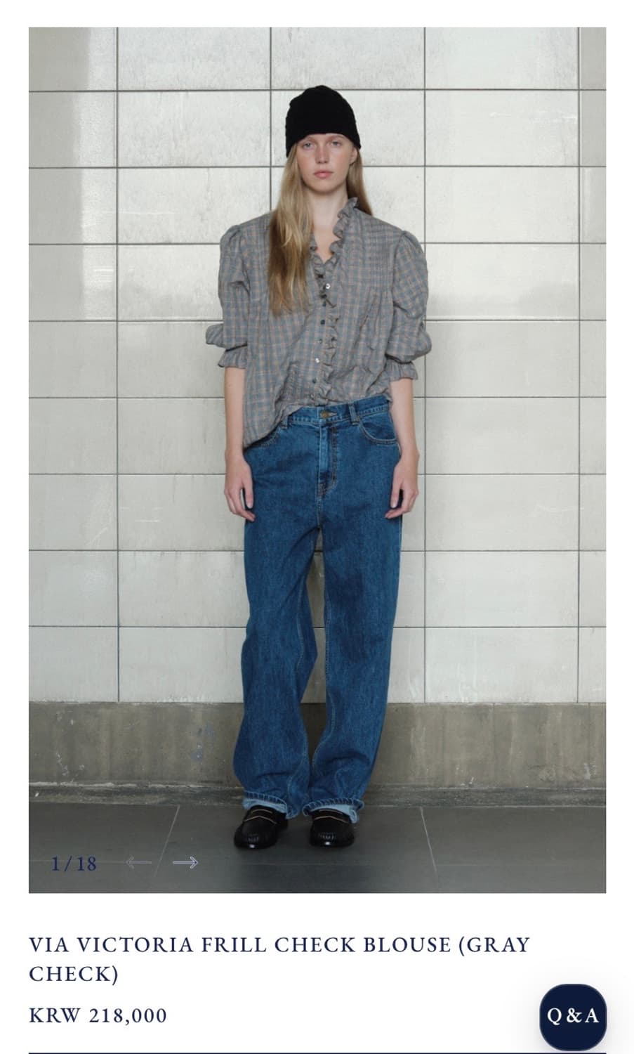 비아플레인 비아 빅토리아 프릴 체크 블라우스 그레이 상품이미지1