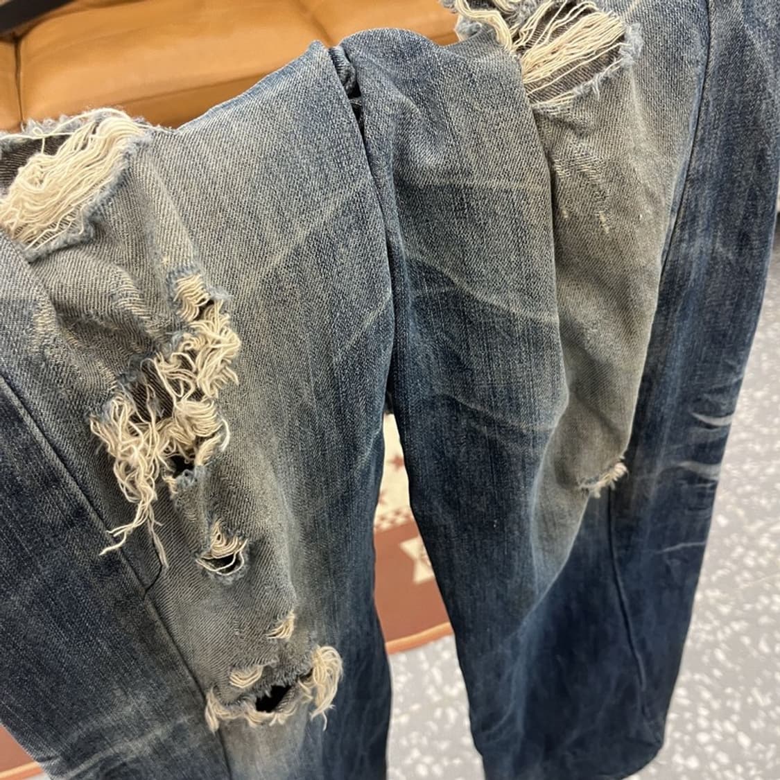 에비수 올드스쿨 펑크 호랑이자수 데미지 데님팬츠 30인치 C09847 상품이미지5