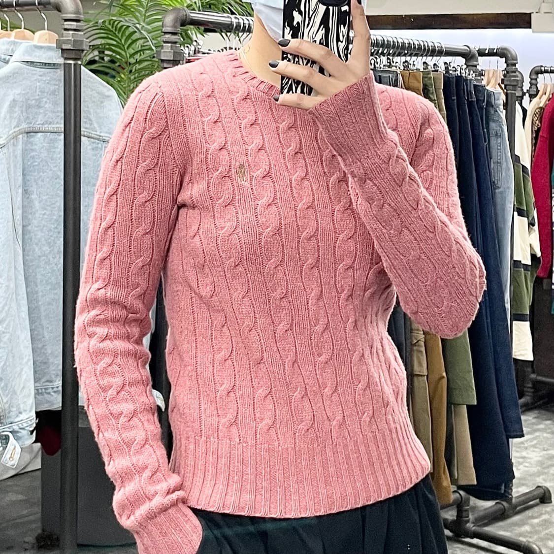 폴로 인디핑크 꽈배기 라운드 니트 상품이미지1