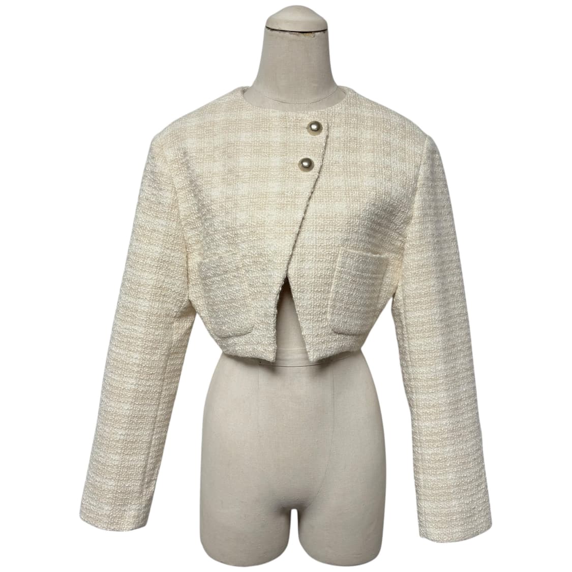 3693 아이보리 베이지 크롭 트위드자켓 상품이미지1