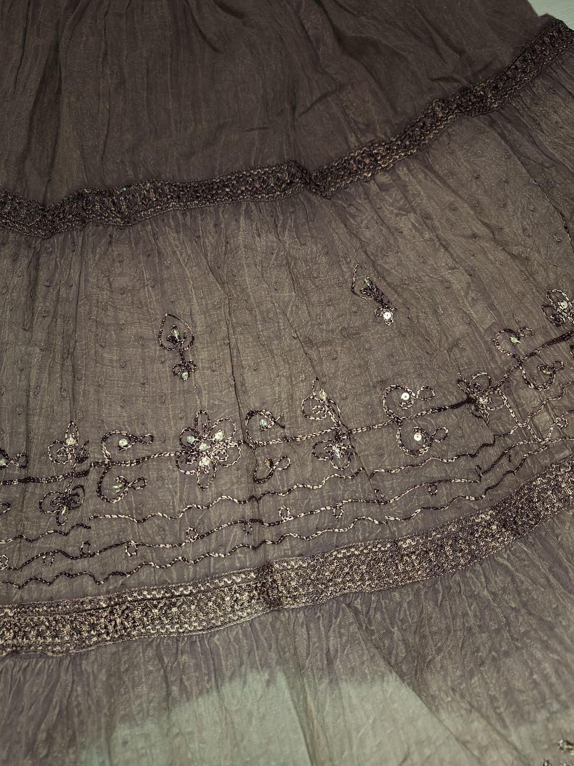 히피 자수 스팽클 삼 색 롱스커트 상품이미지3