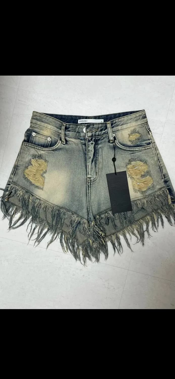 보헤미안서울 데미지 워싱 쇼츠 블루 상품이미지1