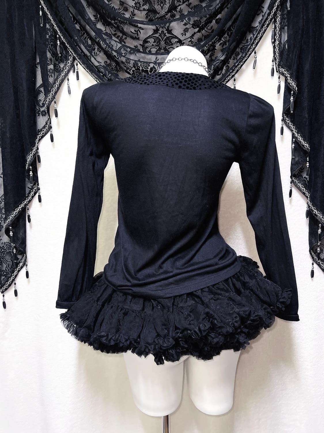 엑시즈팜 로맨틱고딕 왕리본 도트 땡땡이 프릴 로걀탑 공겜 고스로리 핀터 상품이미지7