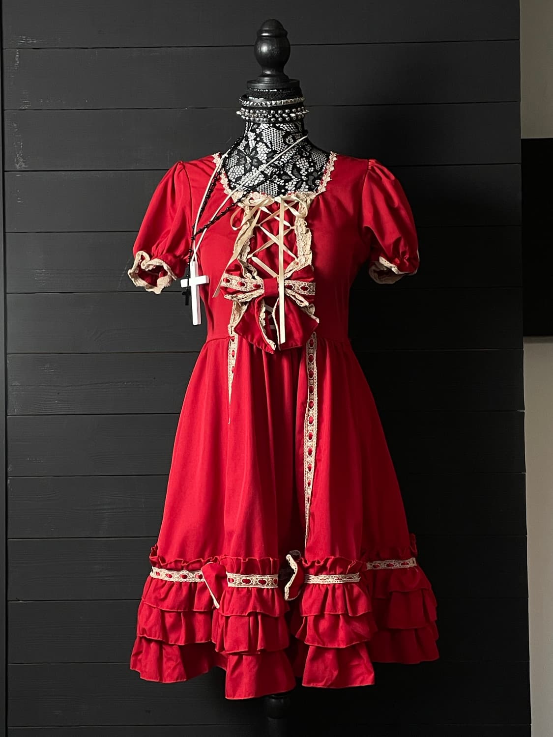 BODYLINE 바디라인 레드 로리타 케이프 / 리본 코르셋 드레스 상품이미지6