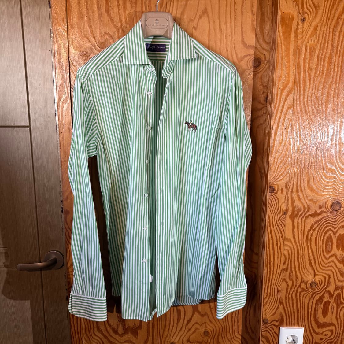 랄프로렌 퍼플라벨 그린 스트라이프 로고 드레스 셔츠 상품이미지3