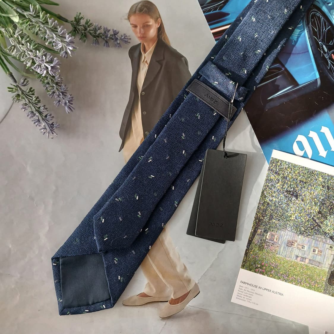 앤드지 실크 혼방 네이비 미니 패턴 넥타이 7cm 새제품 A19442
 상품이미지3