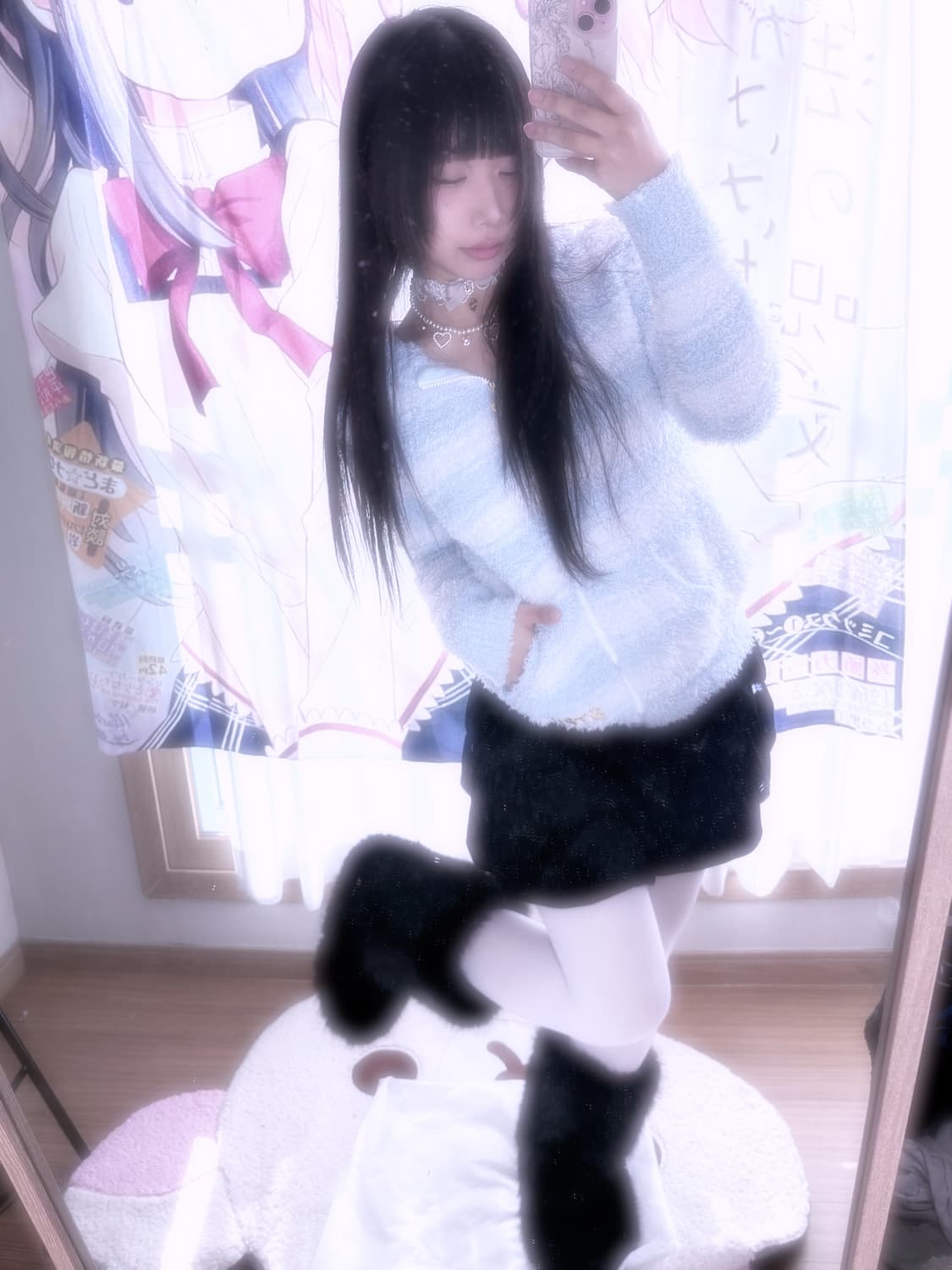 Stpr 염소 후와 아노깔 스트라이프 플리스 후드집업 상품이미지3