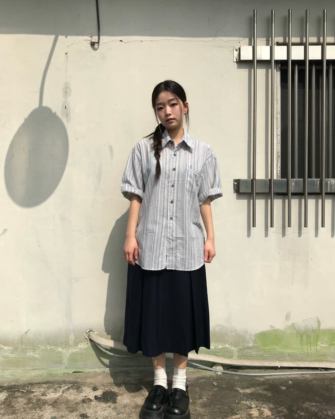 네이비 플리츠 미디 스커트  상품이미지2