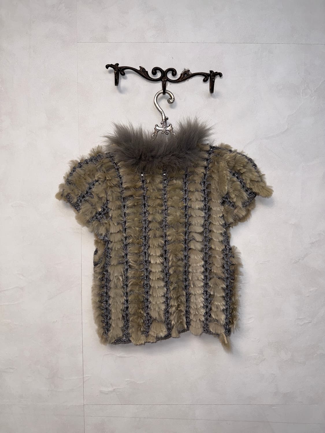 Ash brown rabbit&fox fur half knit 가디건 상품이미지5