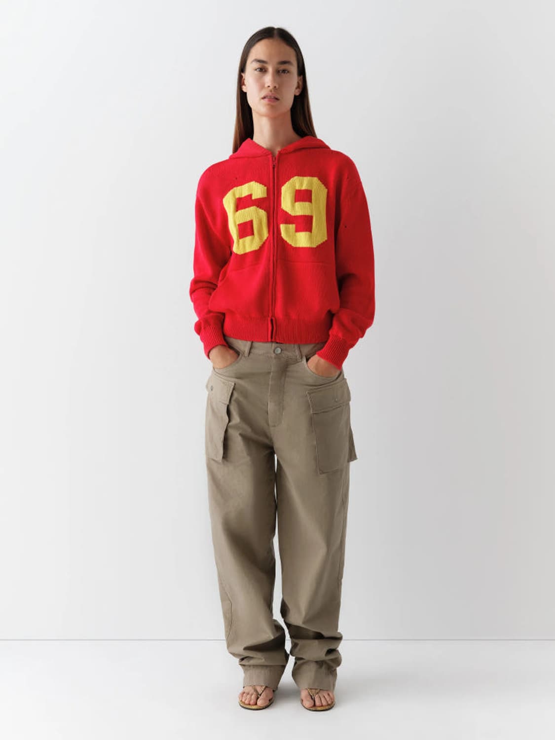 [XS,S,M]기마구아스 69 니트 후드 집업/레드 상품이미지7