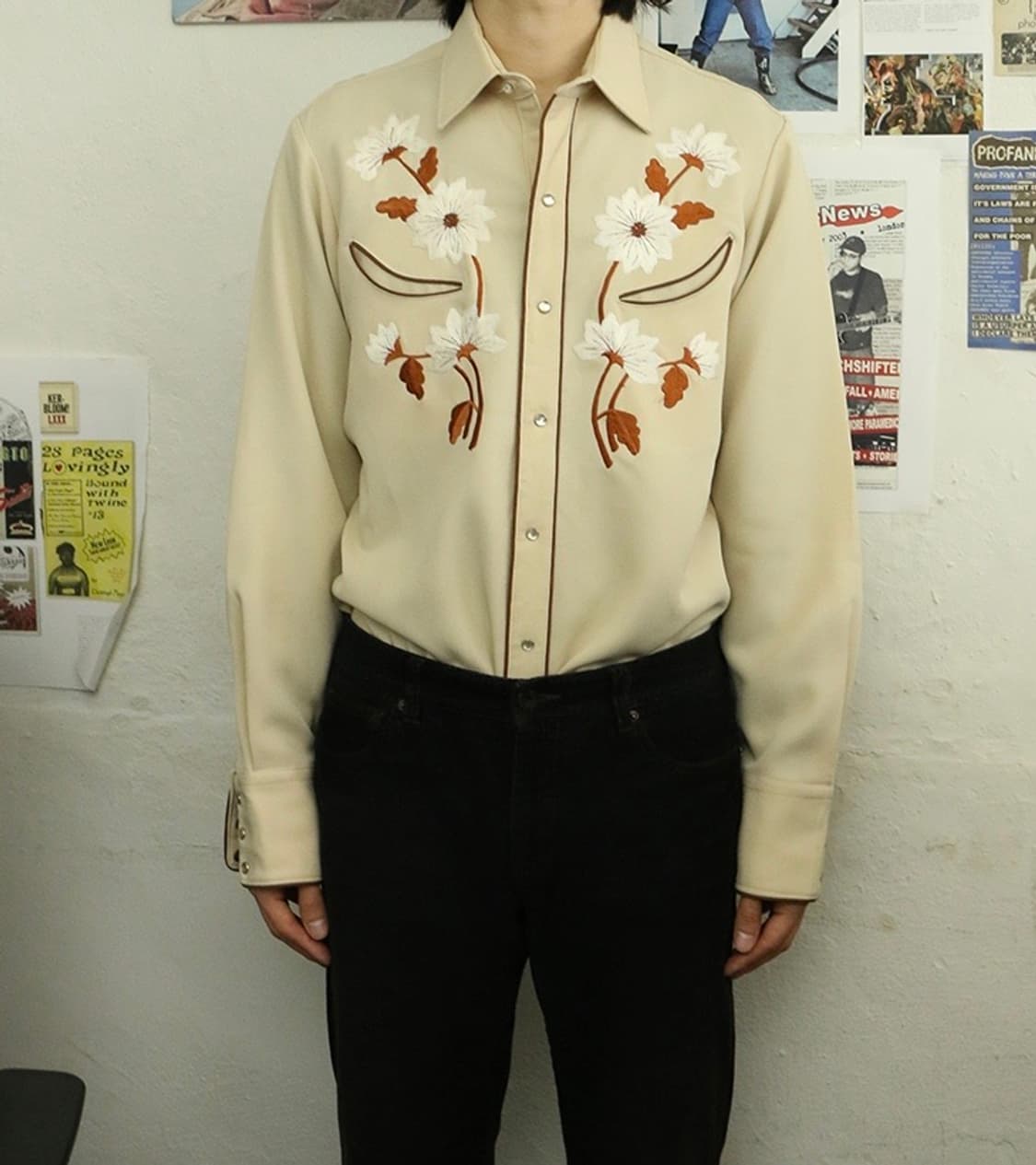 80s 카르만 플로럴 자수 웨스턴 셔츠 상품이미지1