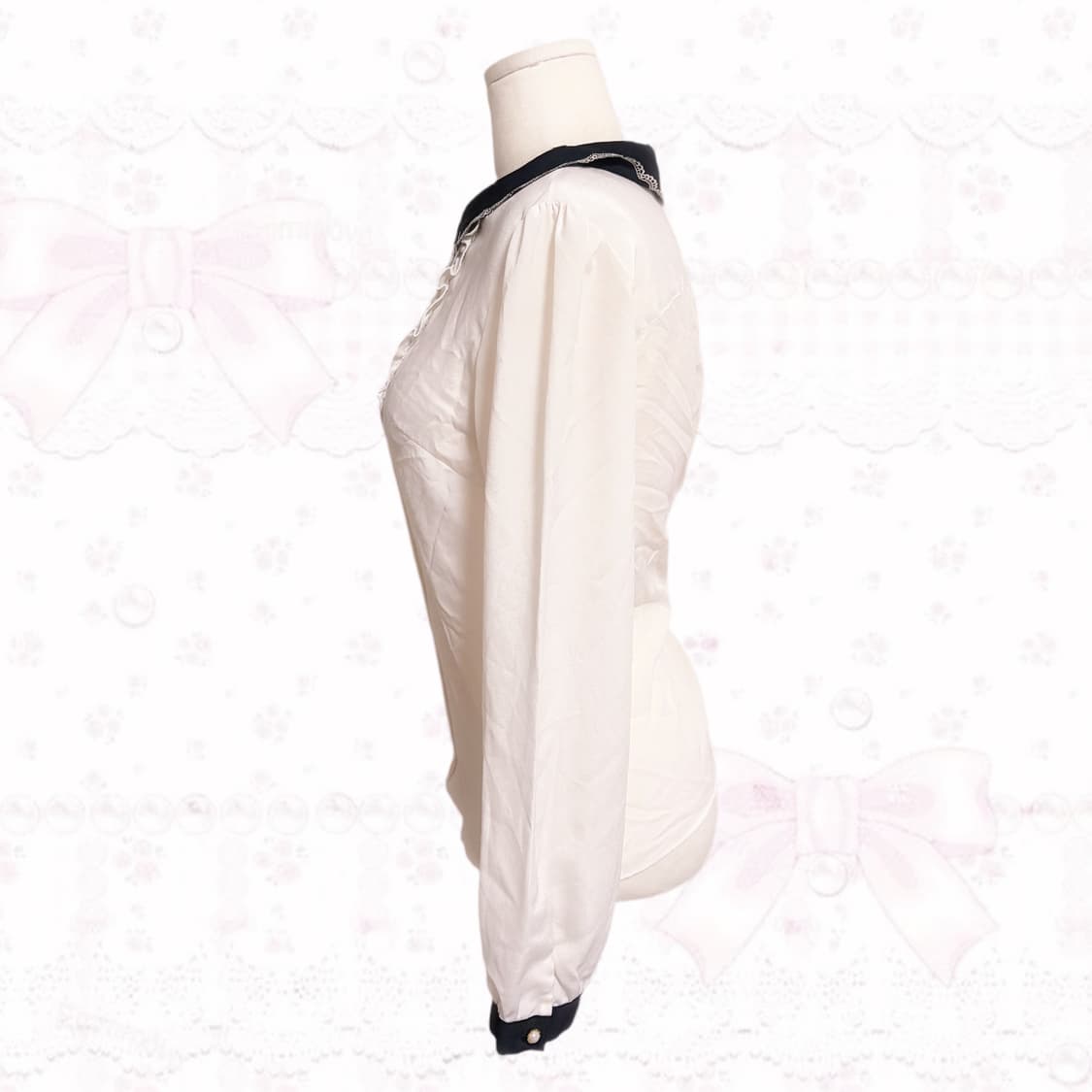 앙크루즈 지뢰계 양산형 히메갸루 화이트 앤 블랙 레이스 퍼프 블라우스 상품이미지2