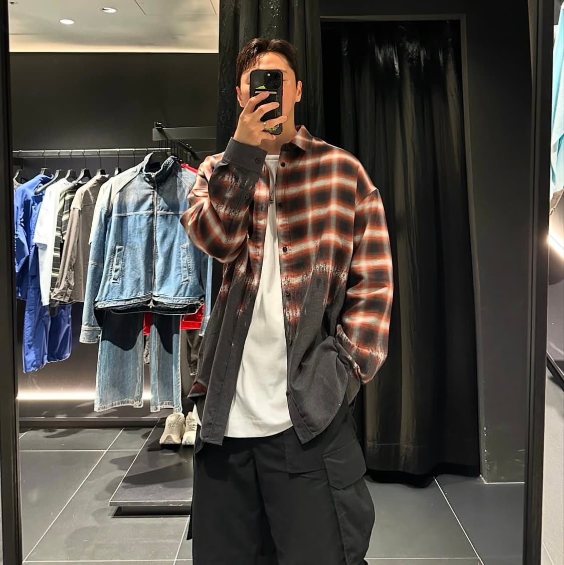 준지 24fw 보더 체크셔츠 브라운 48 상품이미지1