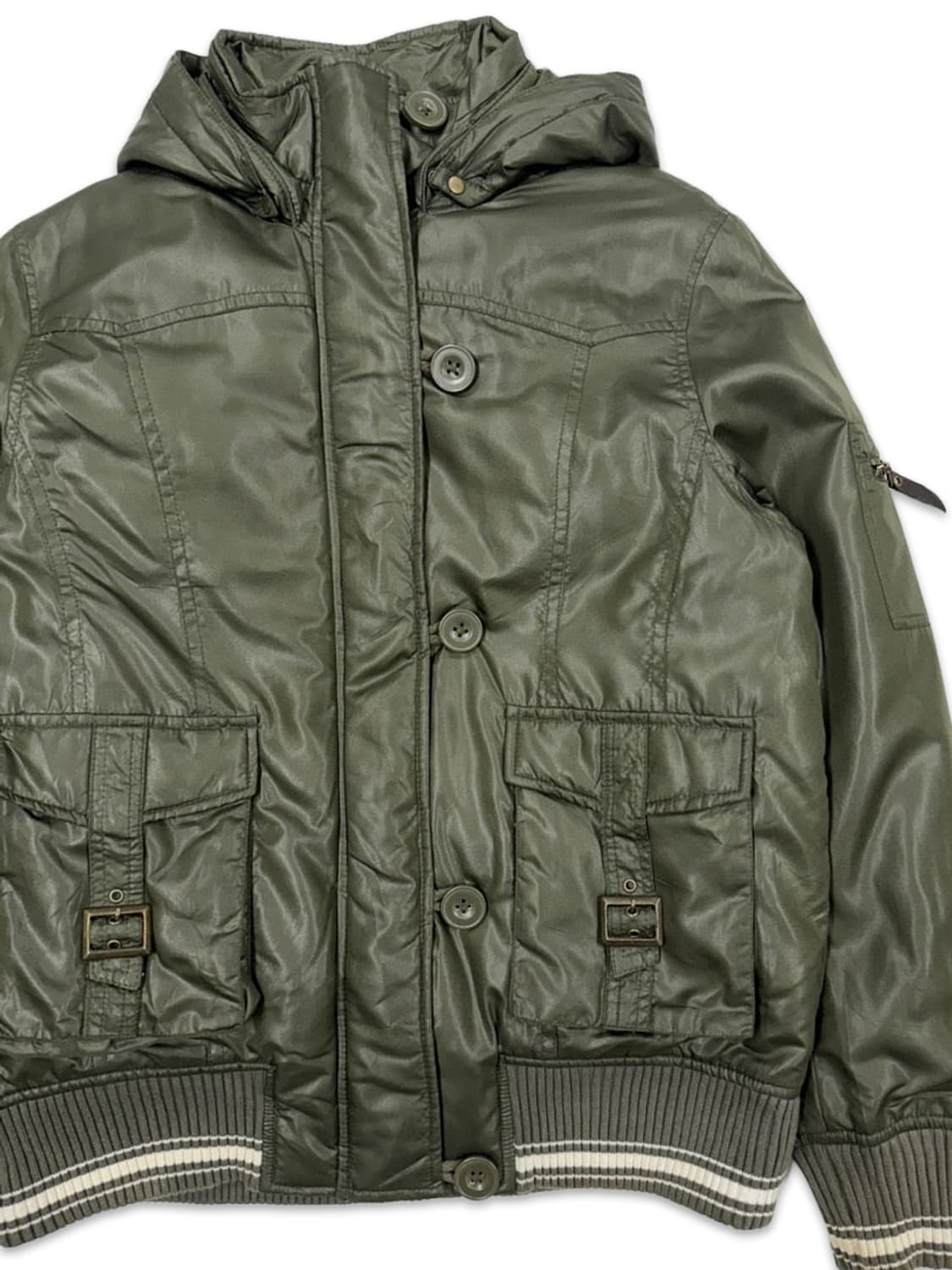 빈티지 카키 집업 싱글 후드 패딩 상품이미지4