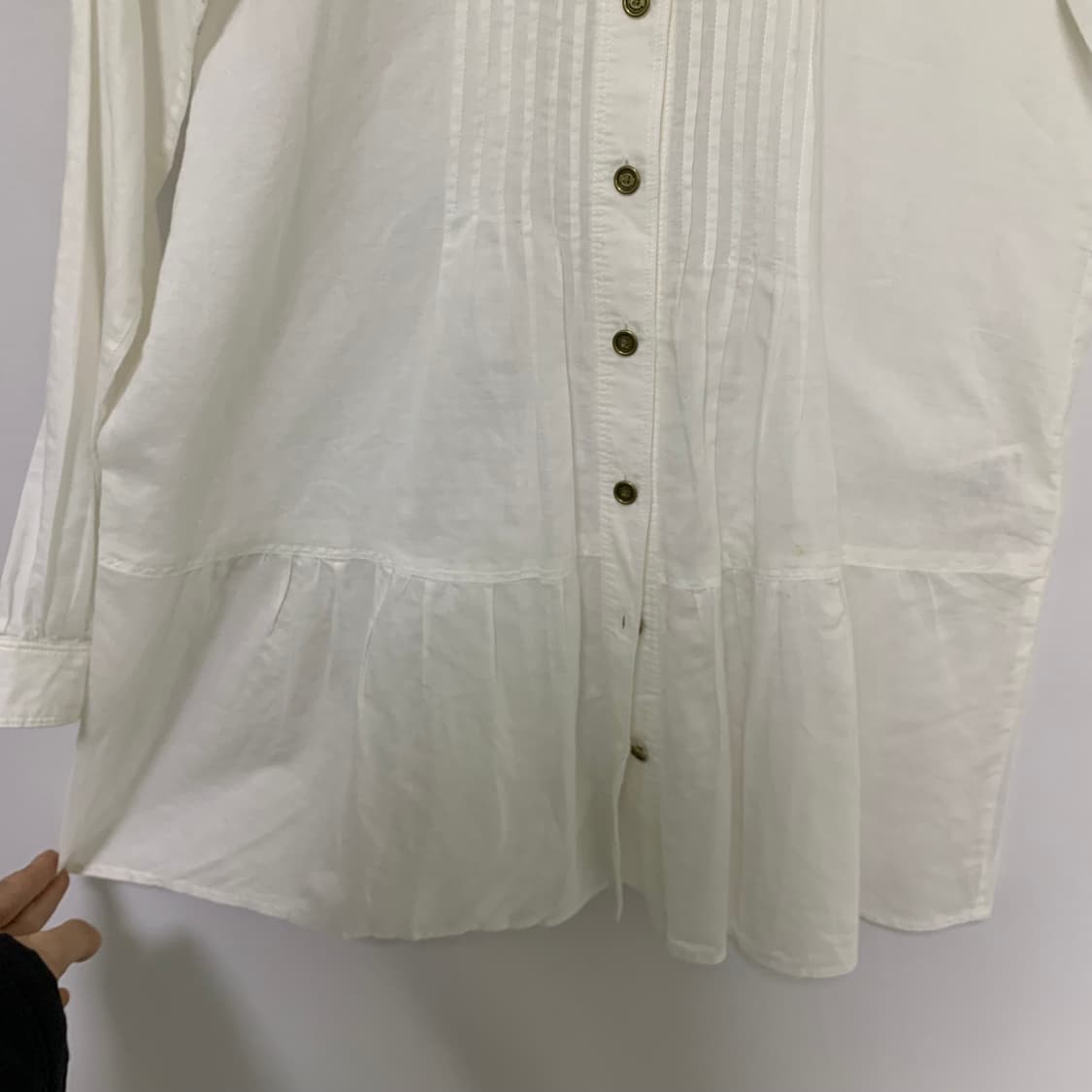 버버리 런던 아이보리 러플 빈티지 드레스 셔츠 여성 38 린넨 혼방 상품이미지4