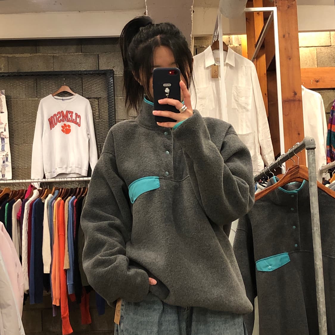 (새상품) 빈티지 아웃도어 플리스 스냅티 상품이미지3