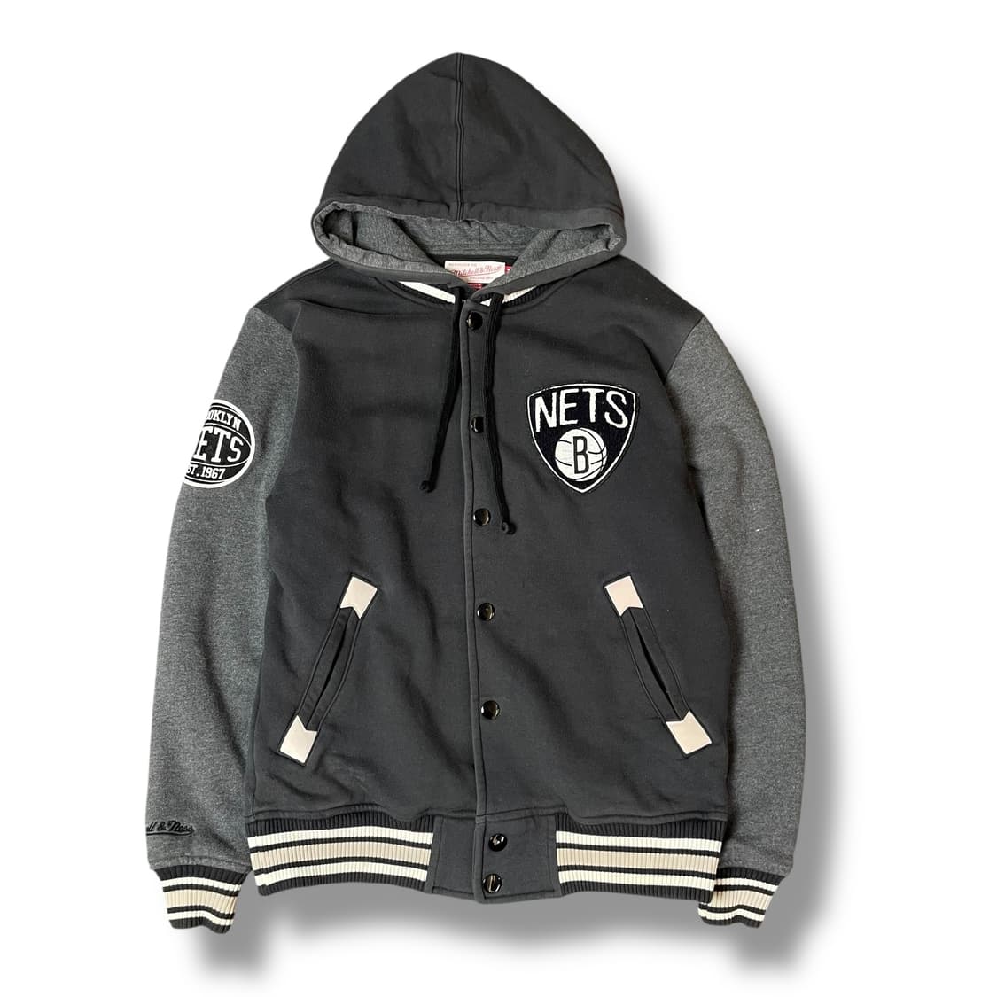 미첼엔드네스 브루클린넷츠 그레이 후드 바시티 자켓 M 상품이미지1