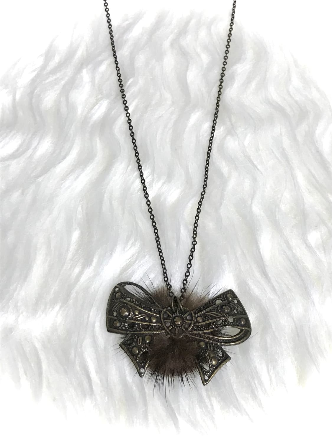 빈티지 갸루 리본 앙고라퍼 체인 목걸이 상품이미지4