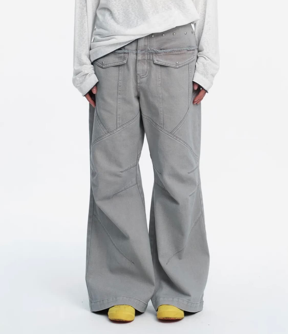 새상품) 러프넥 워싱 패널 스티치 팬츠 그레이 상품이미지1