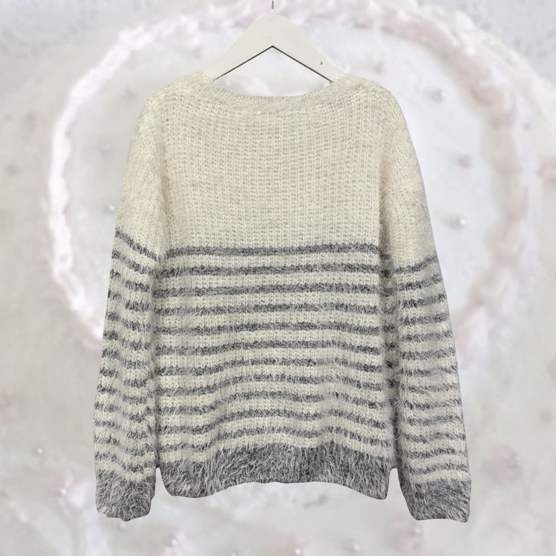 일본 빈티지 미니멀 그레이 스트라이프 퍼 앙고라 니트 상품이미지3