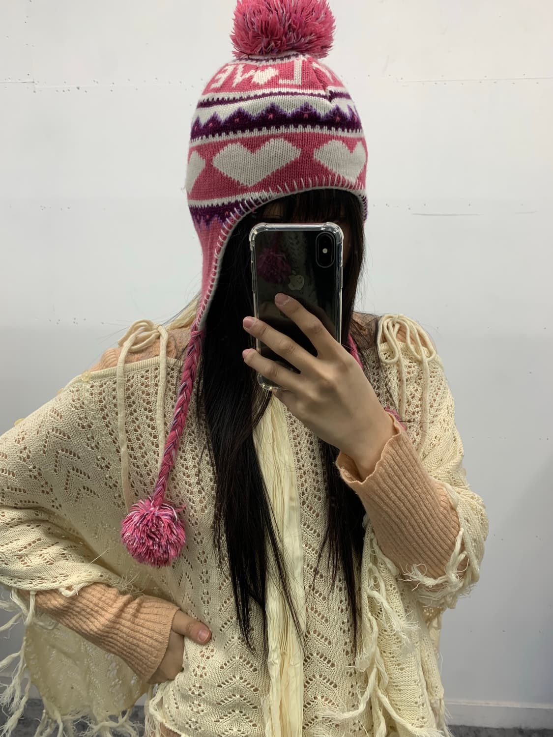 Y2k 핑크 폼폼이 비니 상품이미지1