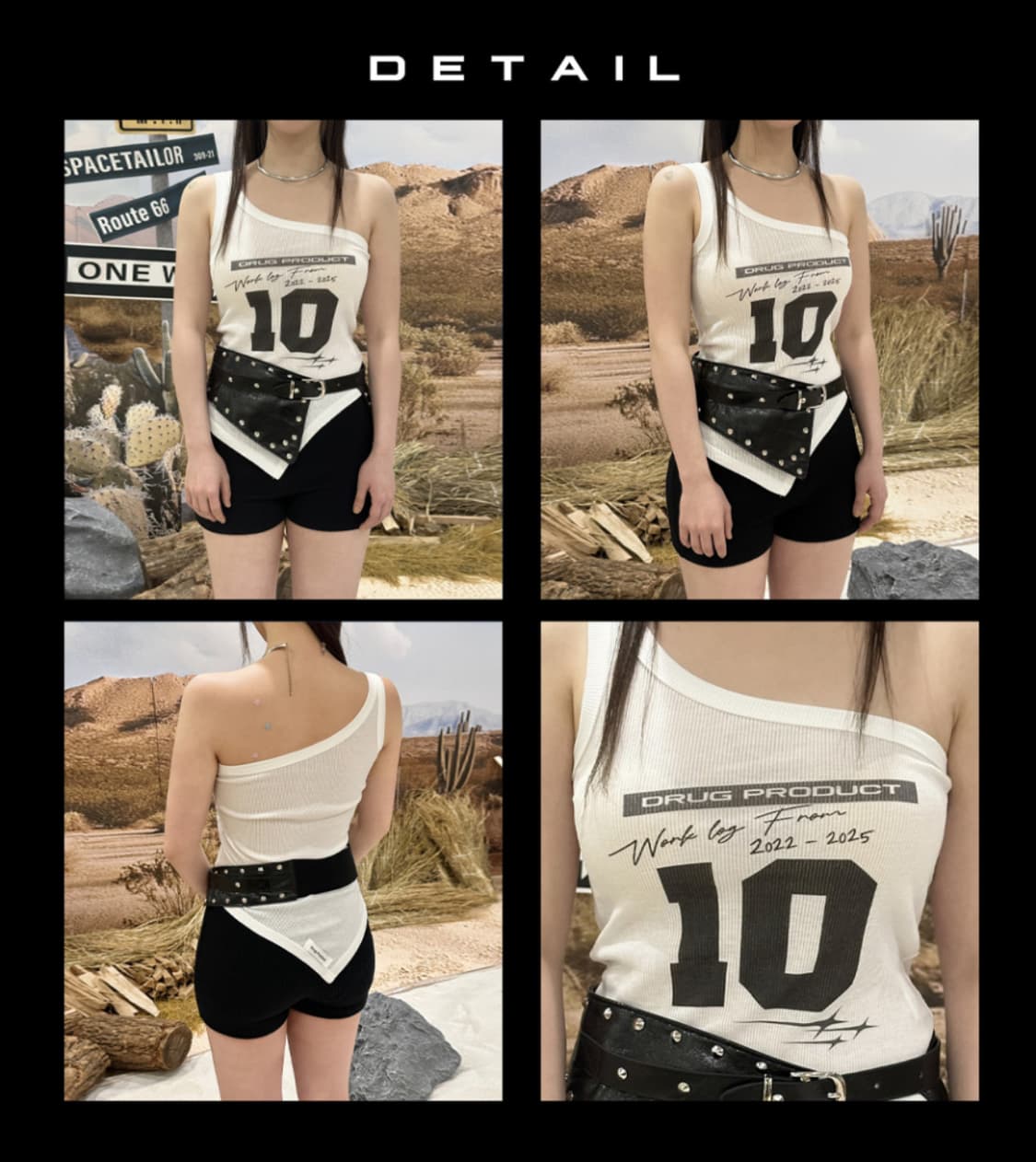 드러그 프로덕트 원숄더 슬리브리스 민소매 탑 화이트 상품이미지3