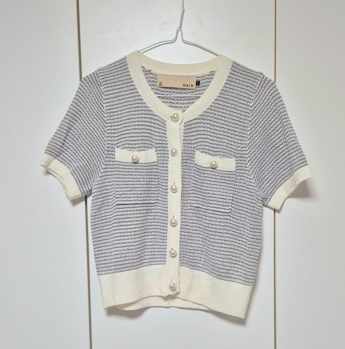 아틀리에 나인 NAIN 트위드 느낌 여름 니트 반팔 가디건 상품이미지2