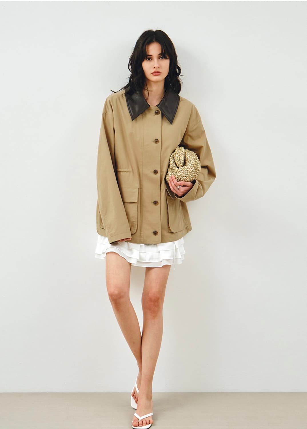 새제품) 몽돌 코튼 워크 하프 자켓 베이지 상품이미지4