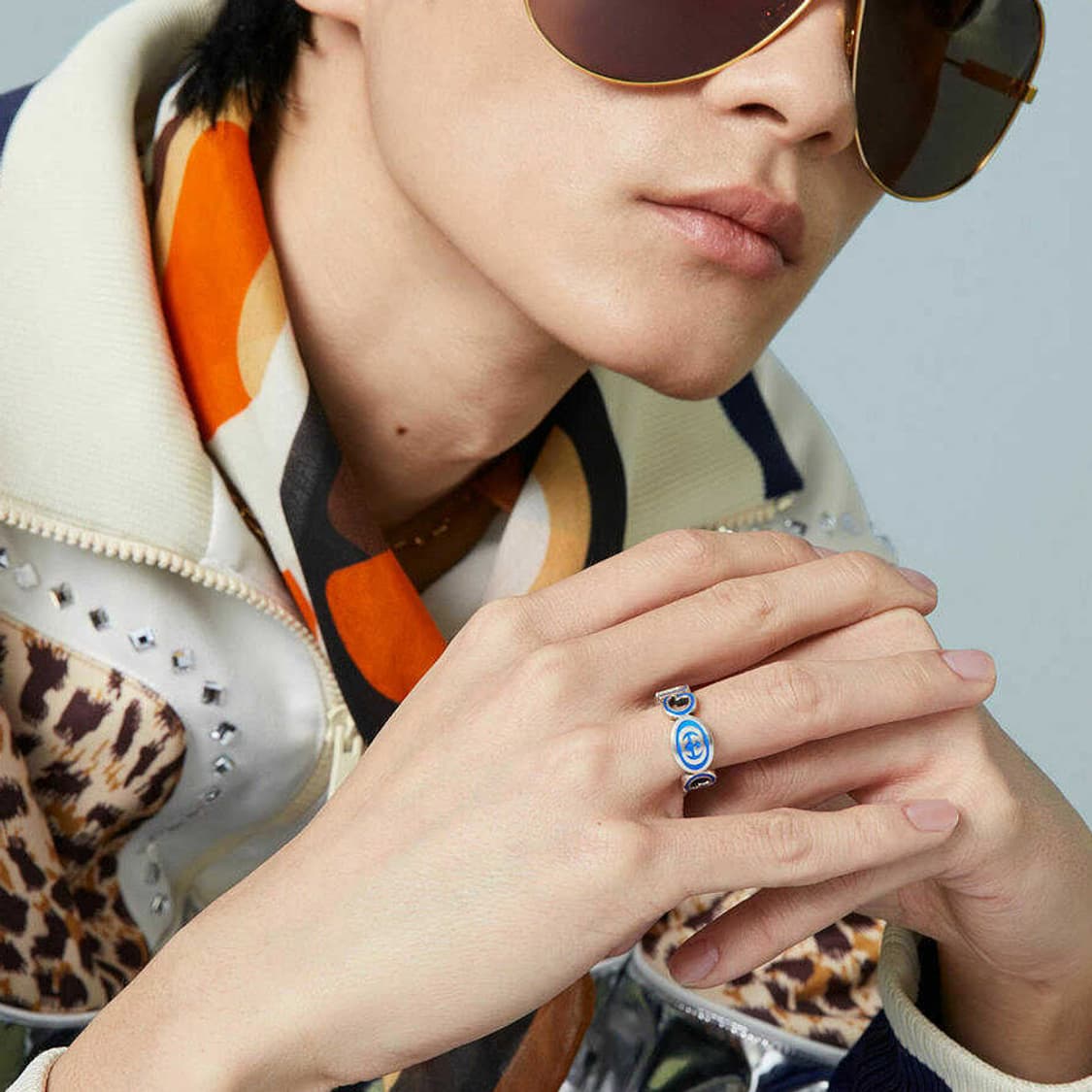 새상품 구찌 반지 인터로킹 G 에나멜 링 실버 블루 에나멜 상품이미지5