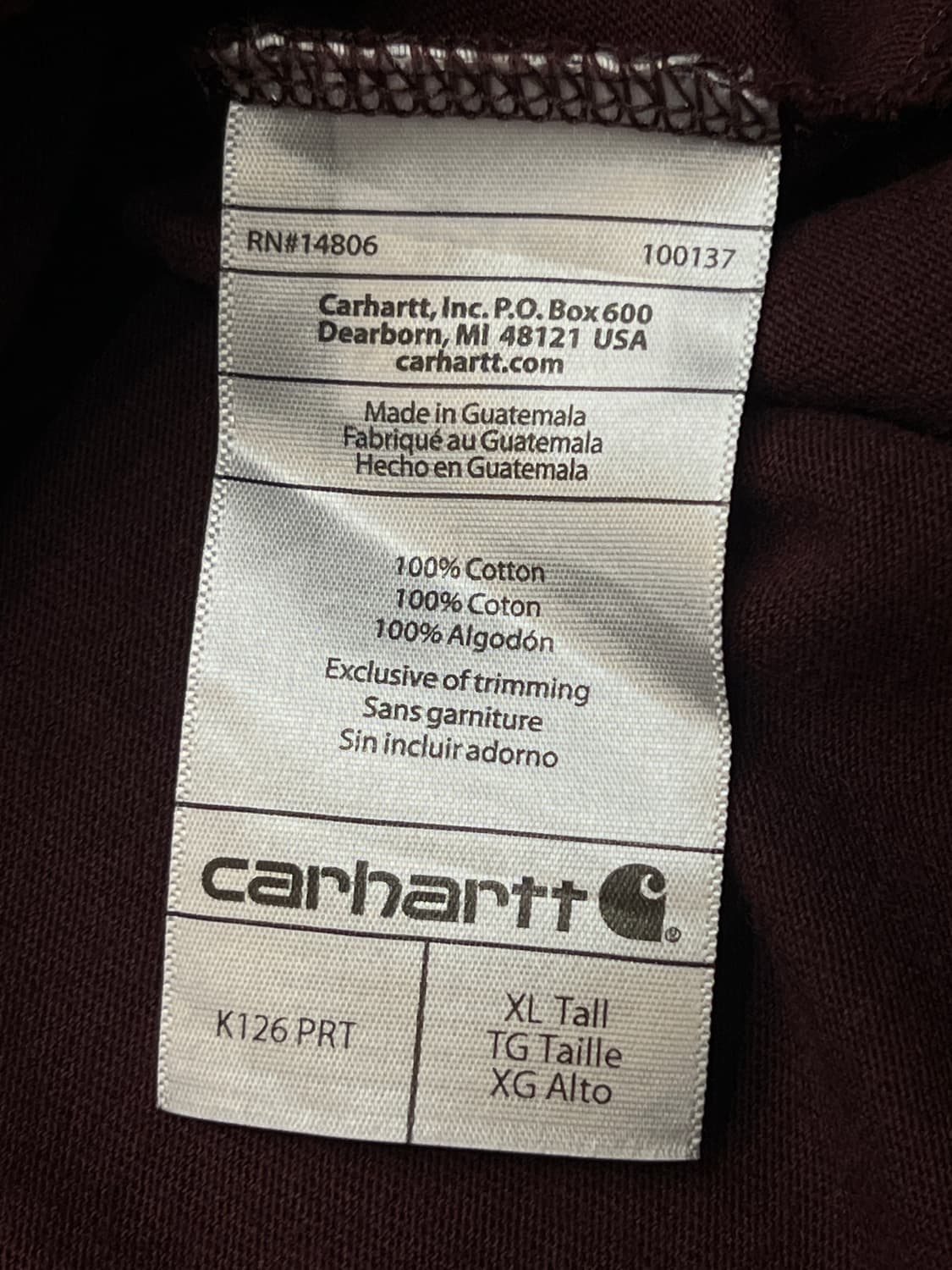 칼하트 롤 슬리브 버건디 상품이미지6