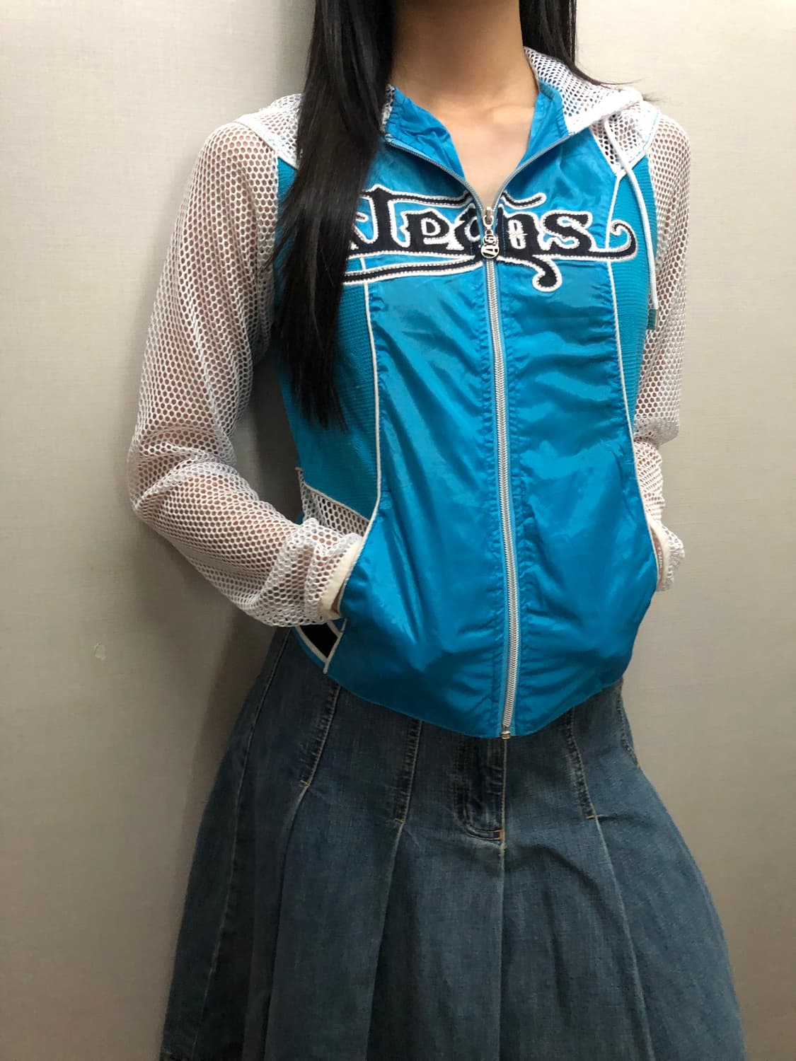 빈티지 블루 네트 와투케 집업 상품이미지3