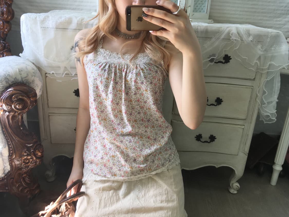 일본빈티지 하구미 잔꽃 레이스 슬리브리스 상품이미지1
