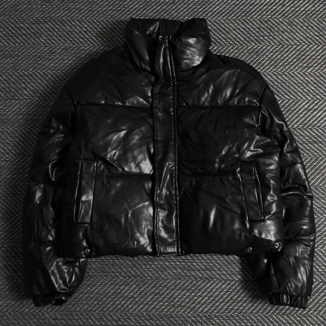 빈티지 우먼스 블랙 비건 레더 패딩 점퍼y 3668 상품이미지2