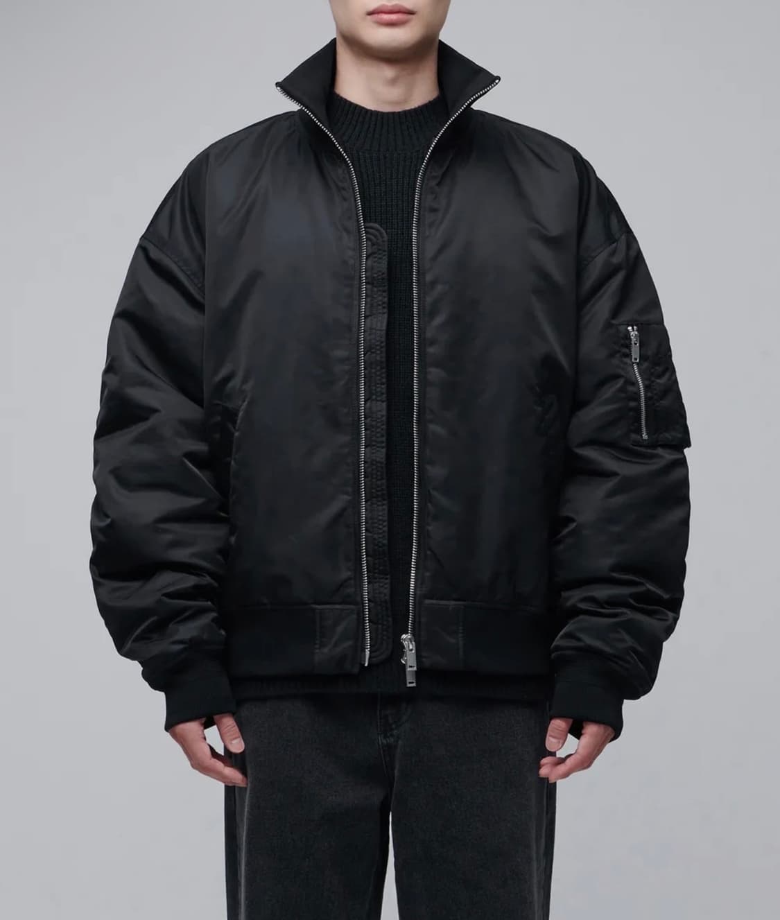 [2XL] 무신사스탠다드 오버사이즈 하이넥 MA-1 봄버 자켓 블랙 상품이미지5